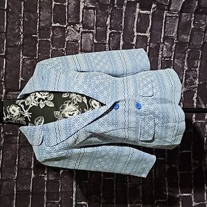 Cato Blue & White Lace Overlay Blazer size Med NWOT